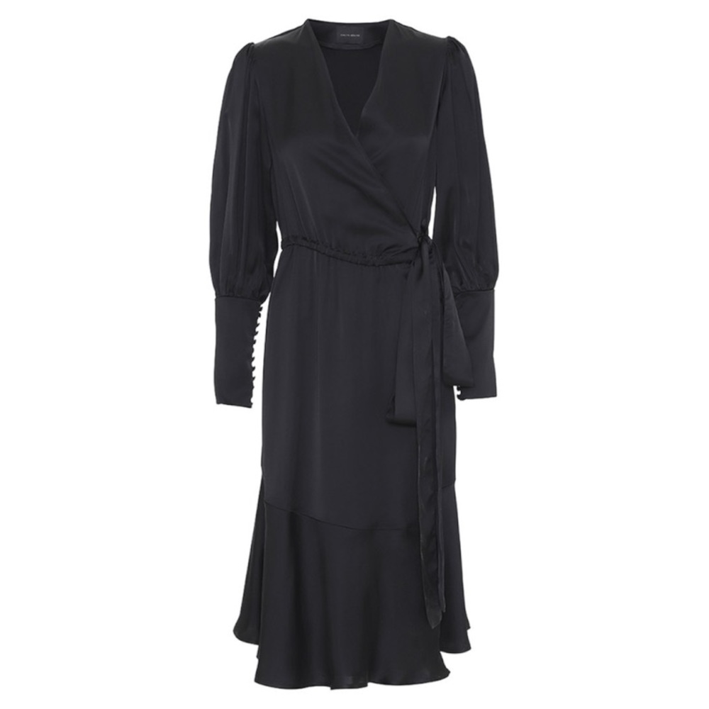 Birgitte Herskind Black Satin Wrap Harper Dress
